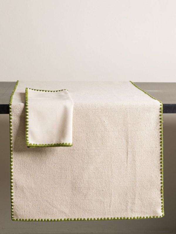 TRECCIA runner cotone pesante con ricamo