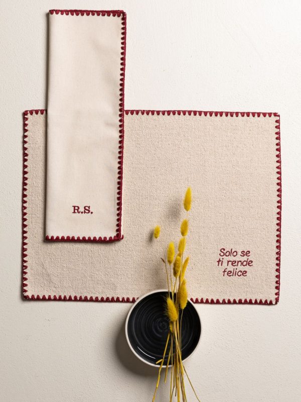 TRECCIA tovaglietta cotone pesante con ricamo